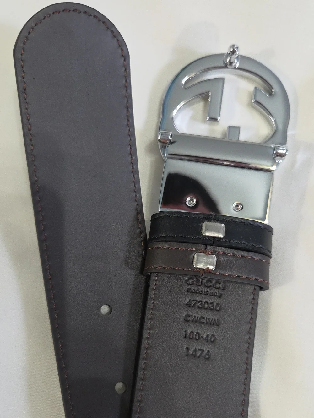 Gucci Reversible Black Brown Leather Belt with Silver Double G Buckle 34/36